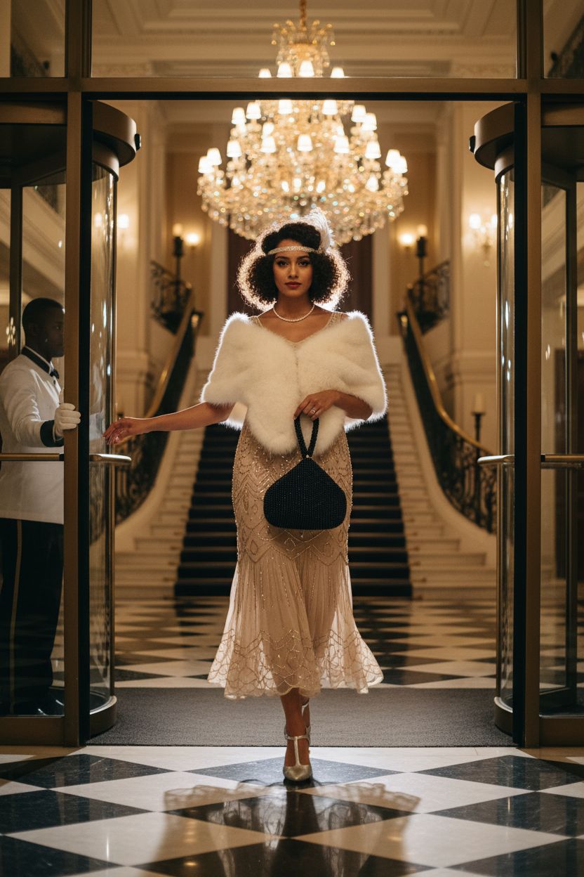 Elegant black beaded clutch purse by BABEYOND, perfect for 1920s-themed events.