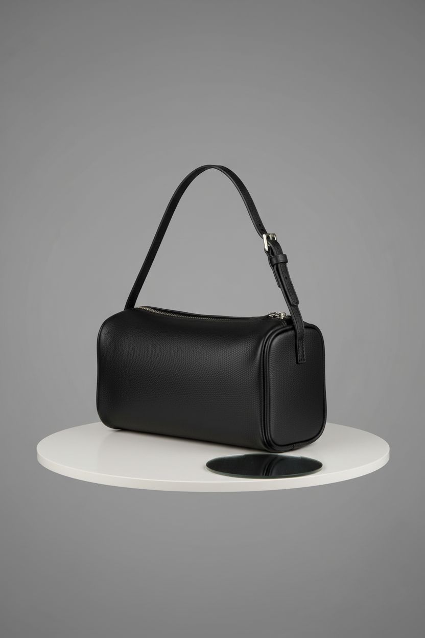 DONNAIN black barrel hobo bag showcasing pebbled leather and quality details