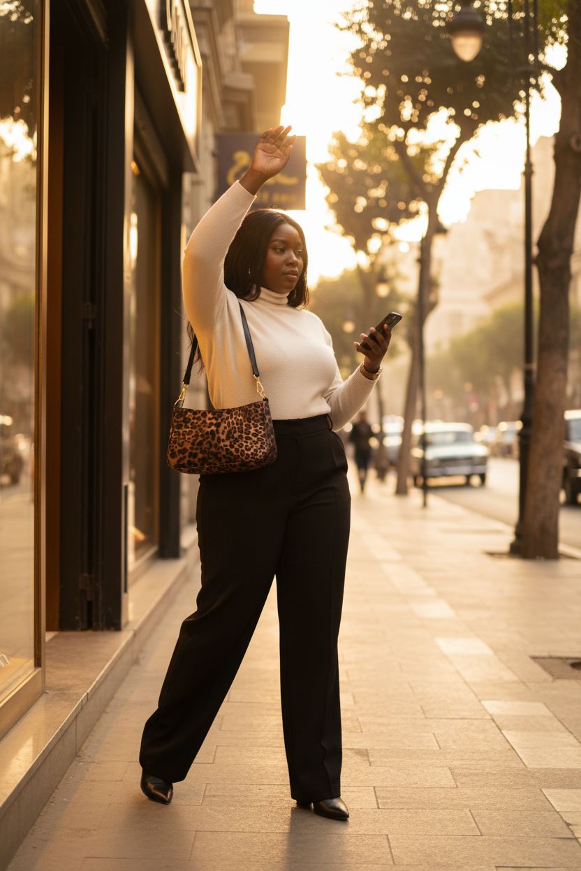 NEBIL leopard print shoulder bag in golden hour setting, showcasing vegan leather and stylish design.