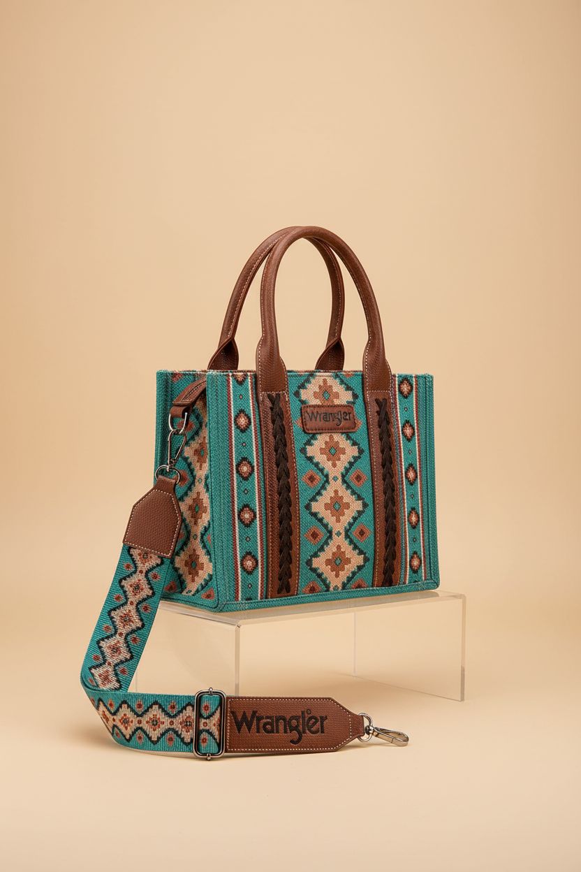 Montana West Aztec purse displayed on a minimal set, highlighting its quality materials and design.