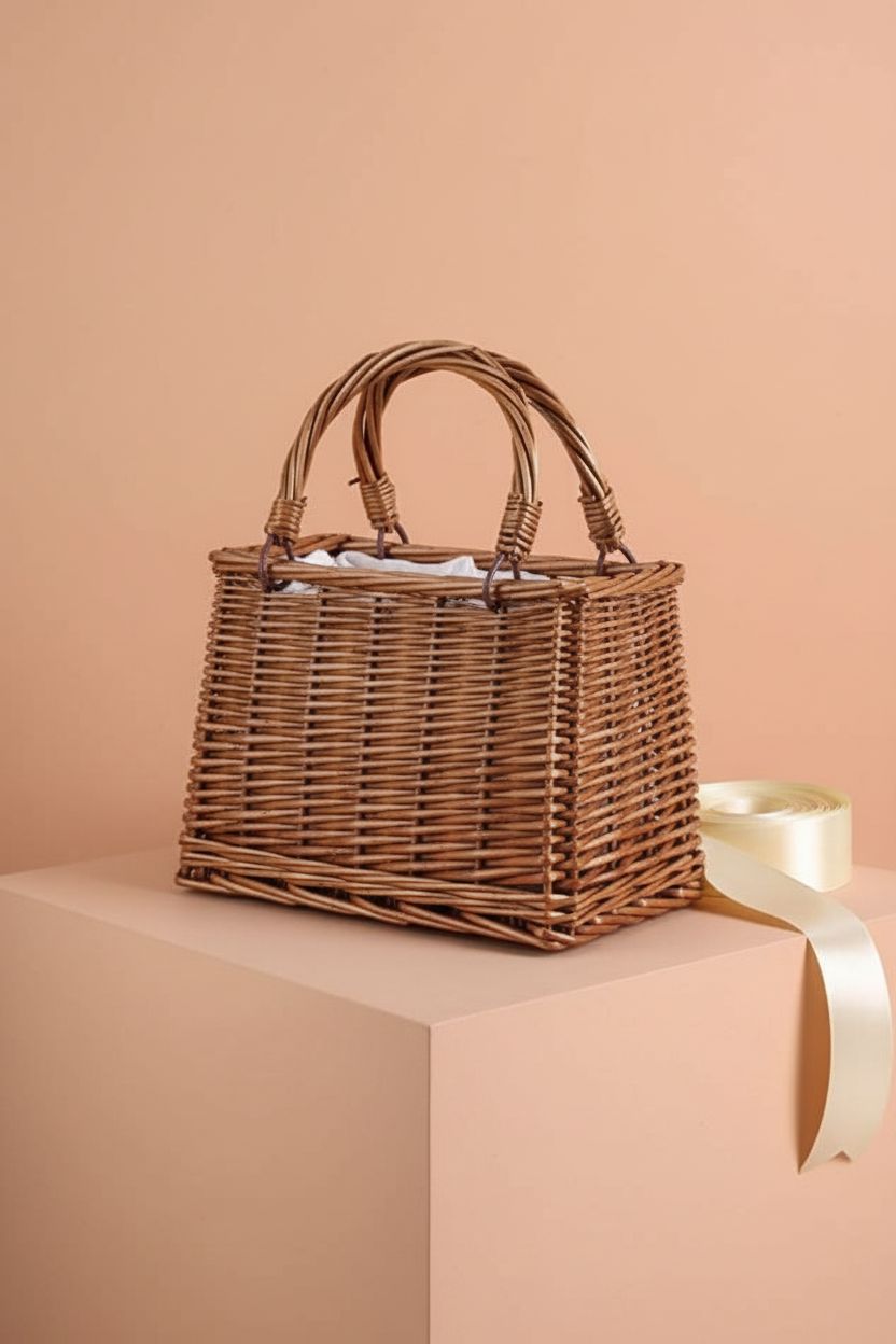 YMhoart straw beach bag showcased on a warm backdrop, highlighting its elegant design and woven texture.
