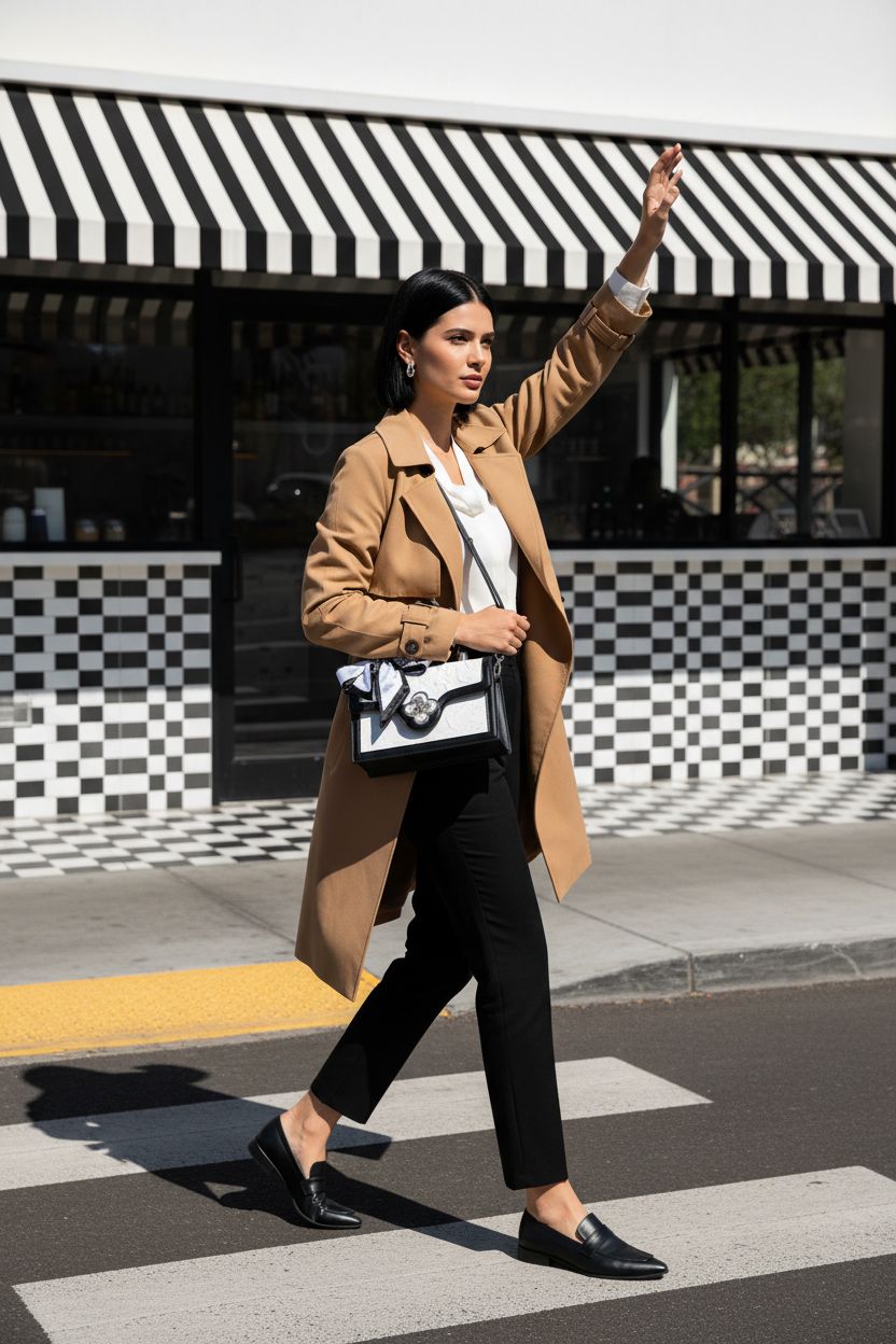Stylish Verdusa black and white bag on the street, perfect for modern outings.