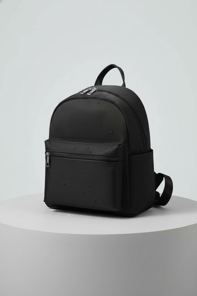 LOVEVOOK black backpack purse showcasing detailed stitching and sleek design on gray backdrop.