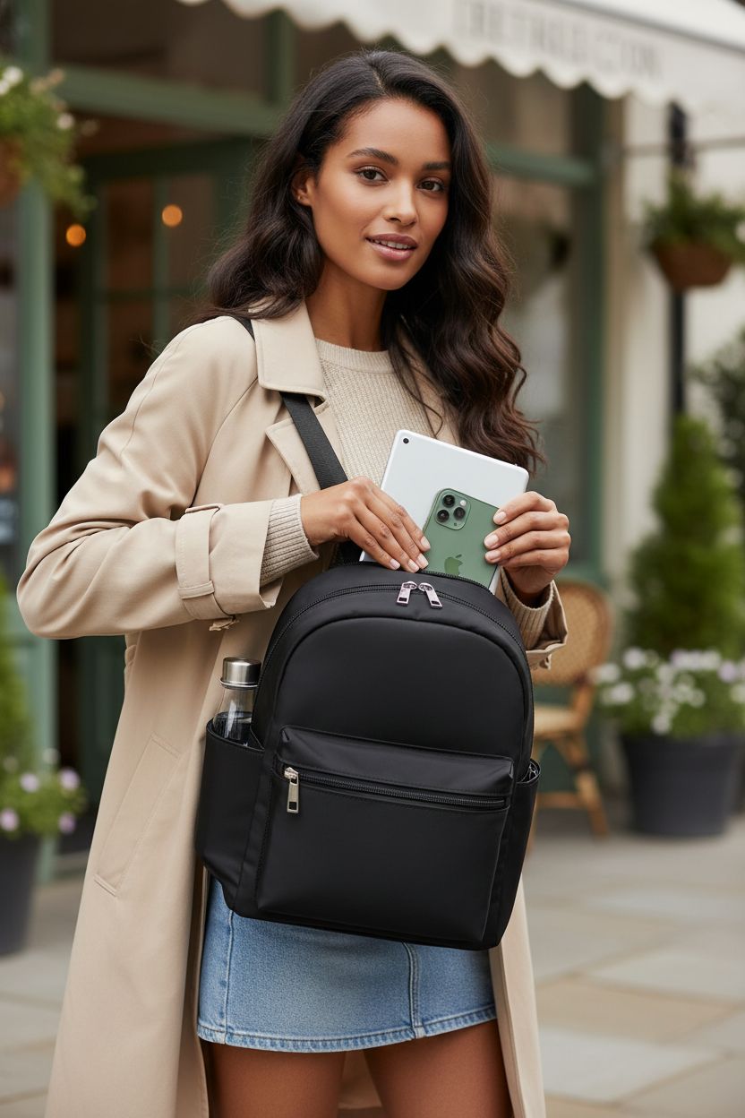 LOVEVOOK black backpack purse with tablet and phone, perfect for daily adventures.