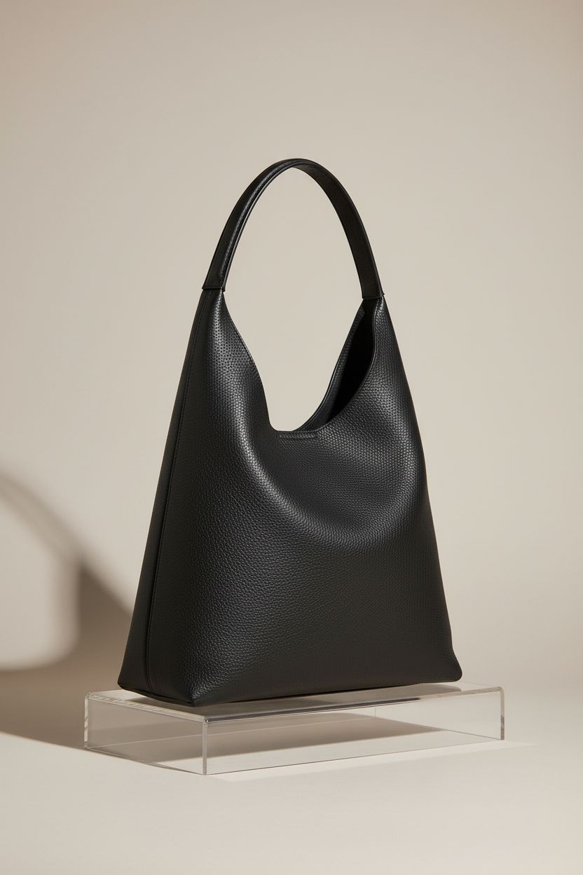 HOXIS black hobo bag on a clean backdrop, showcasing its sleek silhouette and design features.