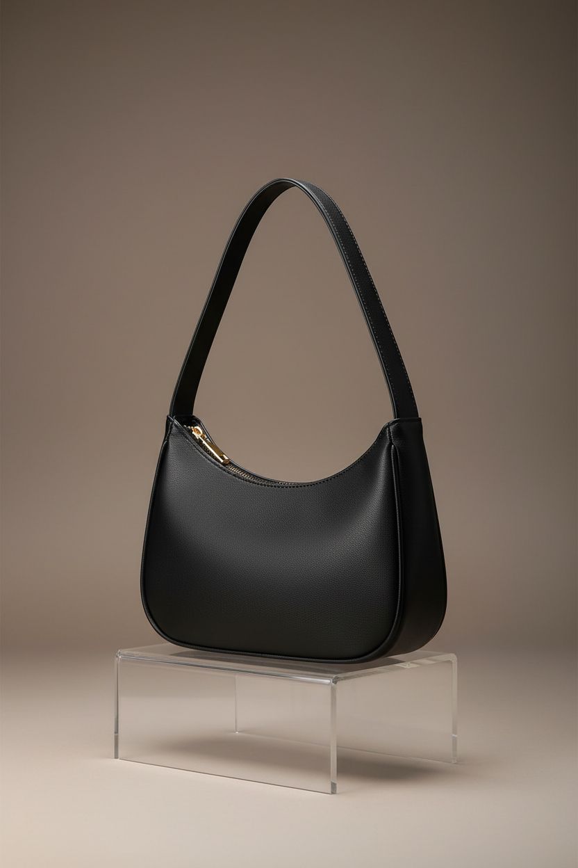 CYHTWSDJ black leather purse showcasing PU texture and refined design on riser