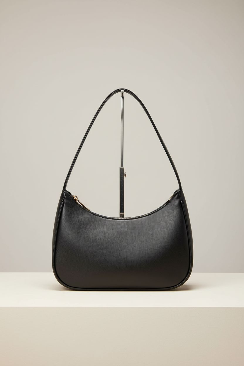 CYHTWSDJ black hobo purse displayed on a clean studio set, highlighting its sleek design and premium leather.