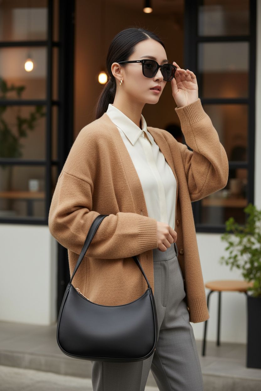 CYHTWSDJ black hobo purse underarm against stylish outfit, showcasing zipper detail and elegant style.