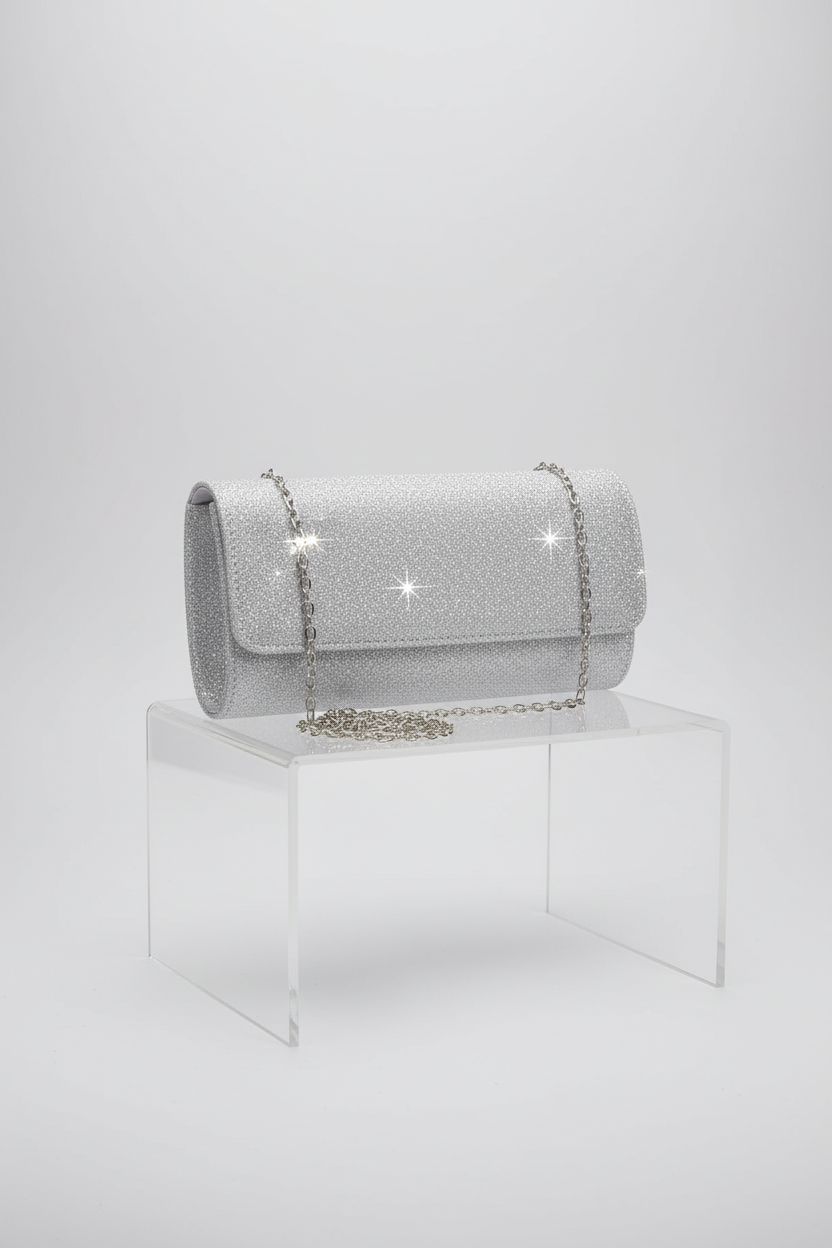 lovyoCoCo bling purse showcased on a minimalist acrylic riser for product detail