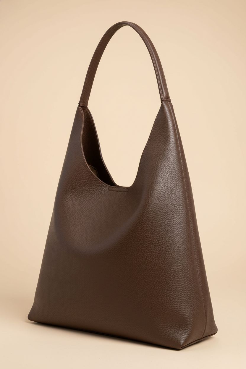 HOXIS coffee brown hobo bag showcasing its vegan leather and design details.