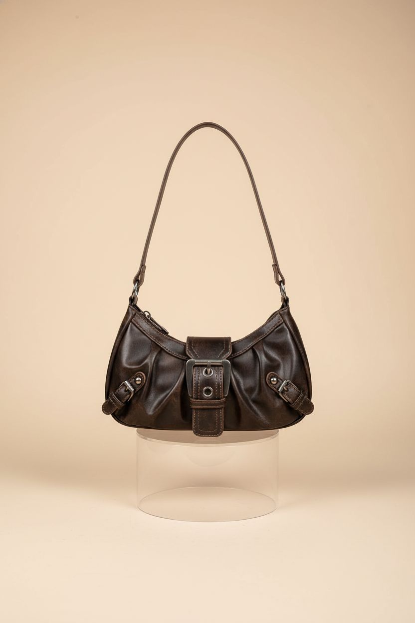 Product shot of Verdusa's brown buckle purse highlighting its design and quality craftsmanship.