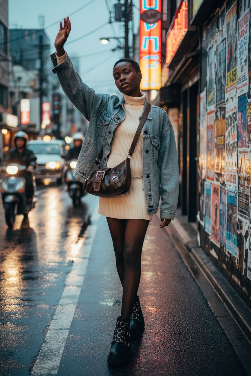 Brown buckle purse by Verdusa showcased on a twilight street, exuding Y2K punk style.