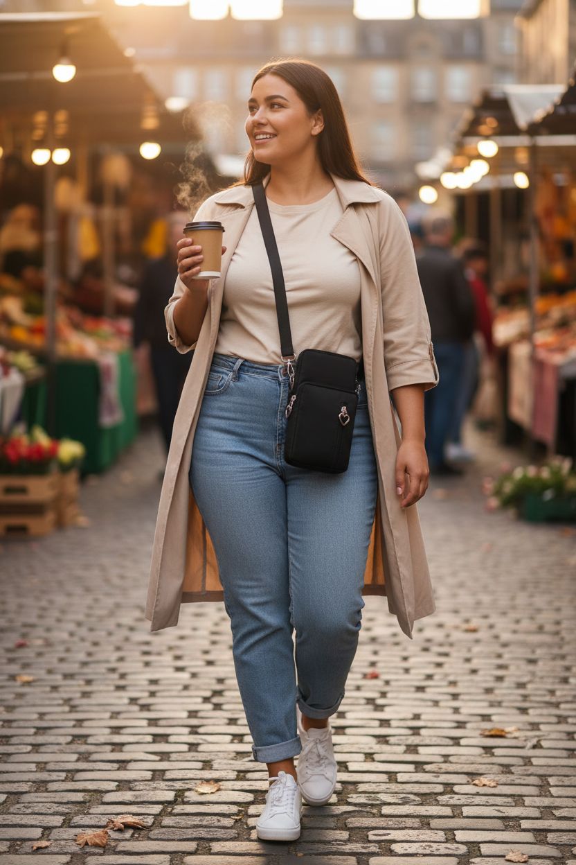 JANKS small crossbody bag in black, stylishly carried during a weekend market stroll, showcasing versatility.