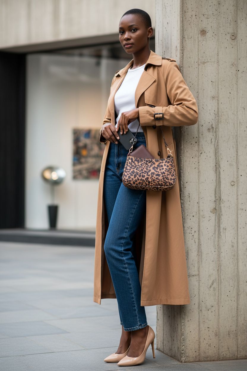 NEBIL cheetah print purse in vegan leather against a textured wall, showcasing its stylish design.