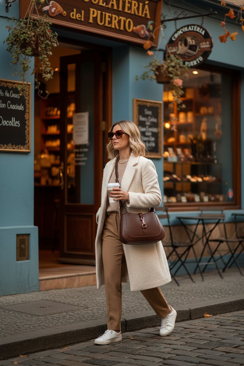 Stylish Apryl chocolate handbag beside a latte and gift box in a cozy café setting.