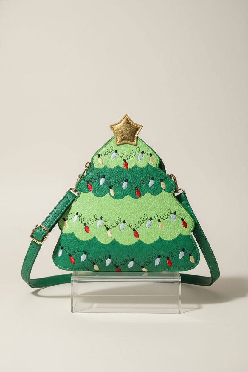 Close-up of Dansydaisy Christmas Tree Crossbody Purse highlighting its design.