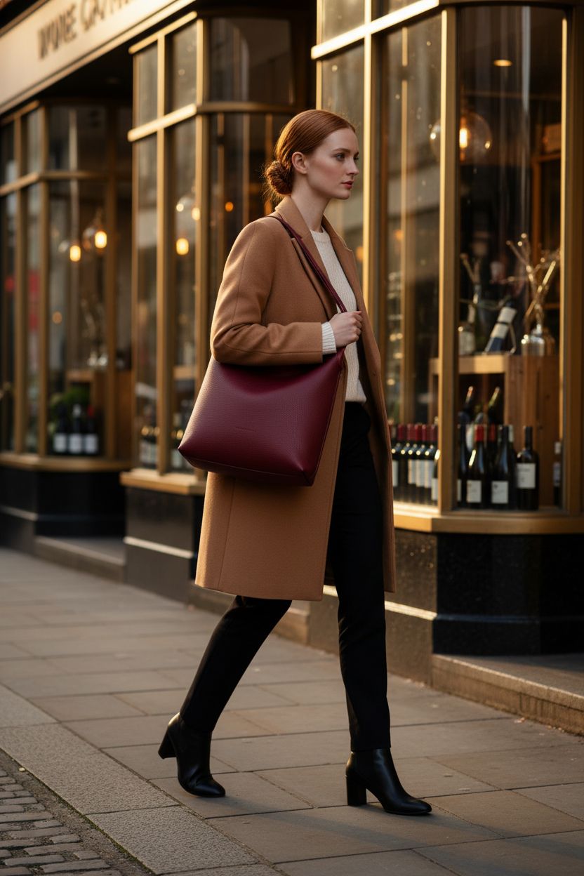 Montana West classy hobo bag in deep burgundy against neutral tones on a sidewalk.