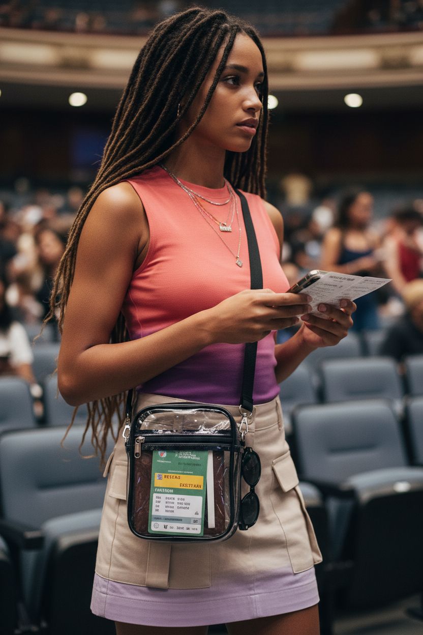 USPECLARE clear purse in vibrant festival setting, highlighting functional crossbody style