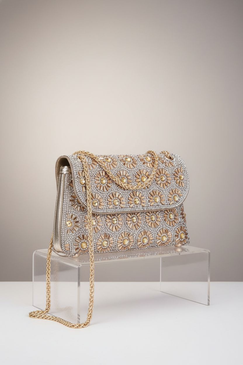 BBTT.ful cocktail bag showcasing champagne rhinestones and elegant design on studio backdrop