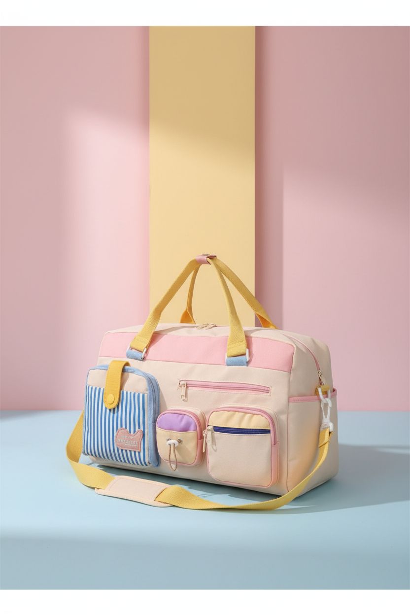 MZHOPEHB color block bag featuring soft pink and yellow design, perfect for travel and gym use.