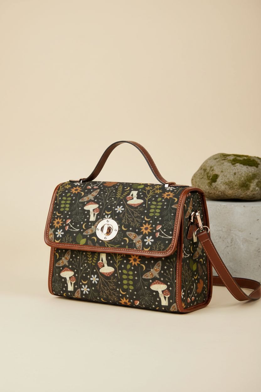 Detailed view of Cottagecore Witchy Satchel Purse, showcasing vegan leather and unique design - Generic