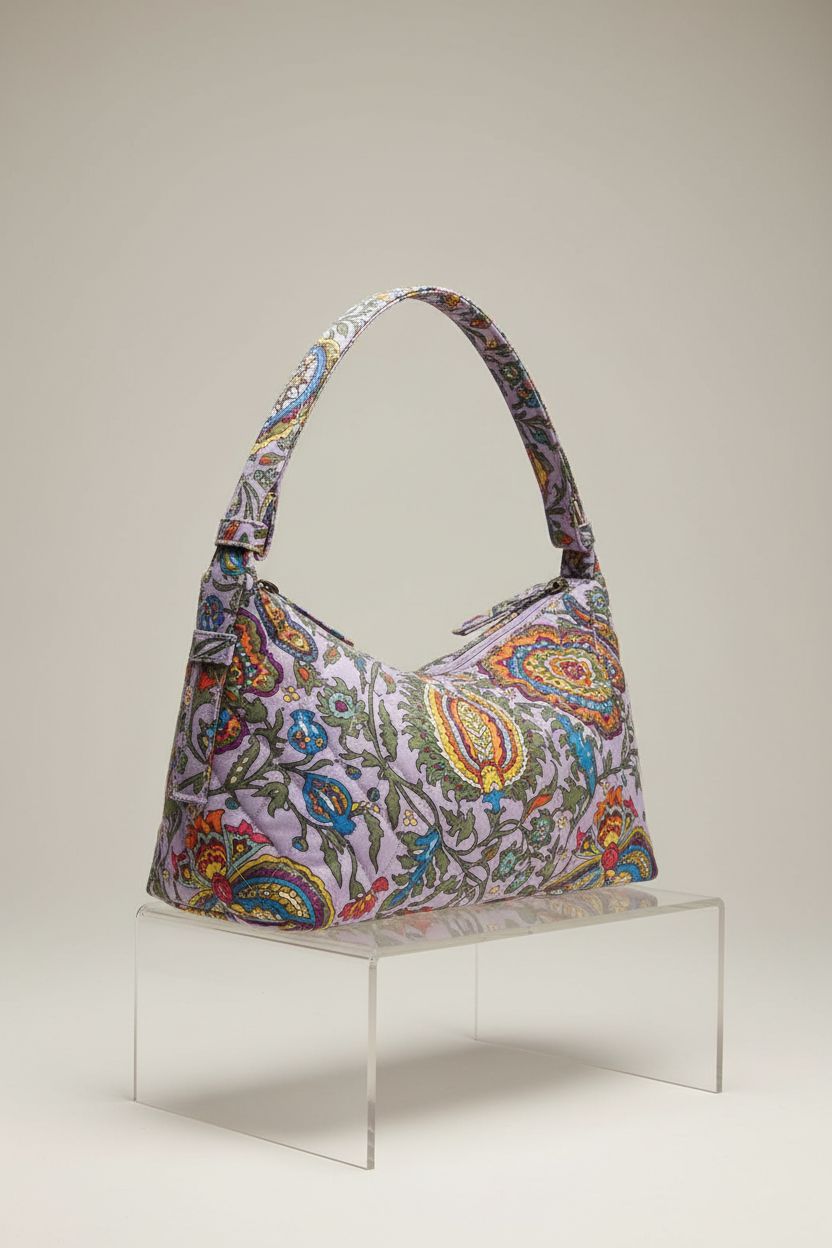 Close-up of Vera Bradley cotton handbag showcasing quilting and craftsmanship details