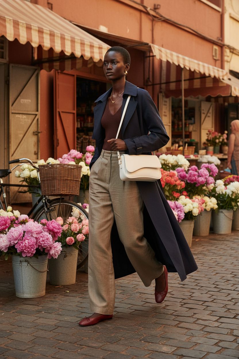 Cream Y2K hobo bag by Amszke styled against terracotta walls in a vibrant market.