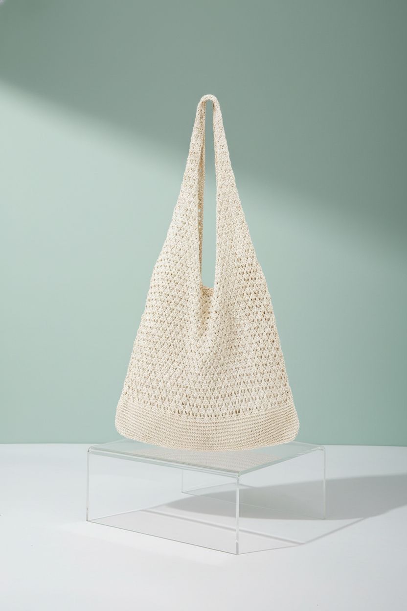 hatisan beige crochet tote showcased in studio, highlighting its premium texture and design