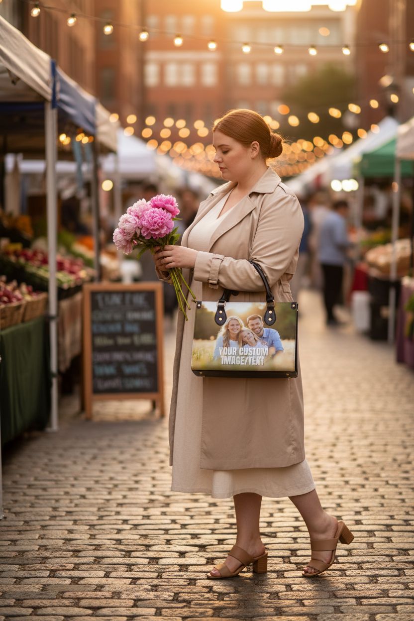 Customized photo tote bag at a farmers' market, perfect gift idea from COZYAURA