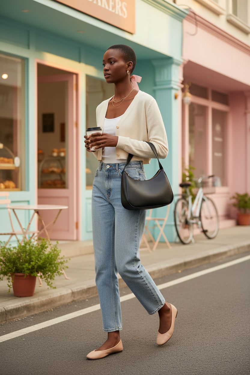 CYHTWSDJ black hobo bag in pastel street setting, showcasing its design and gold zipper