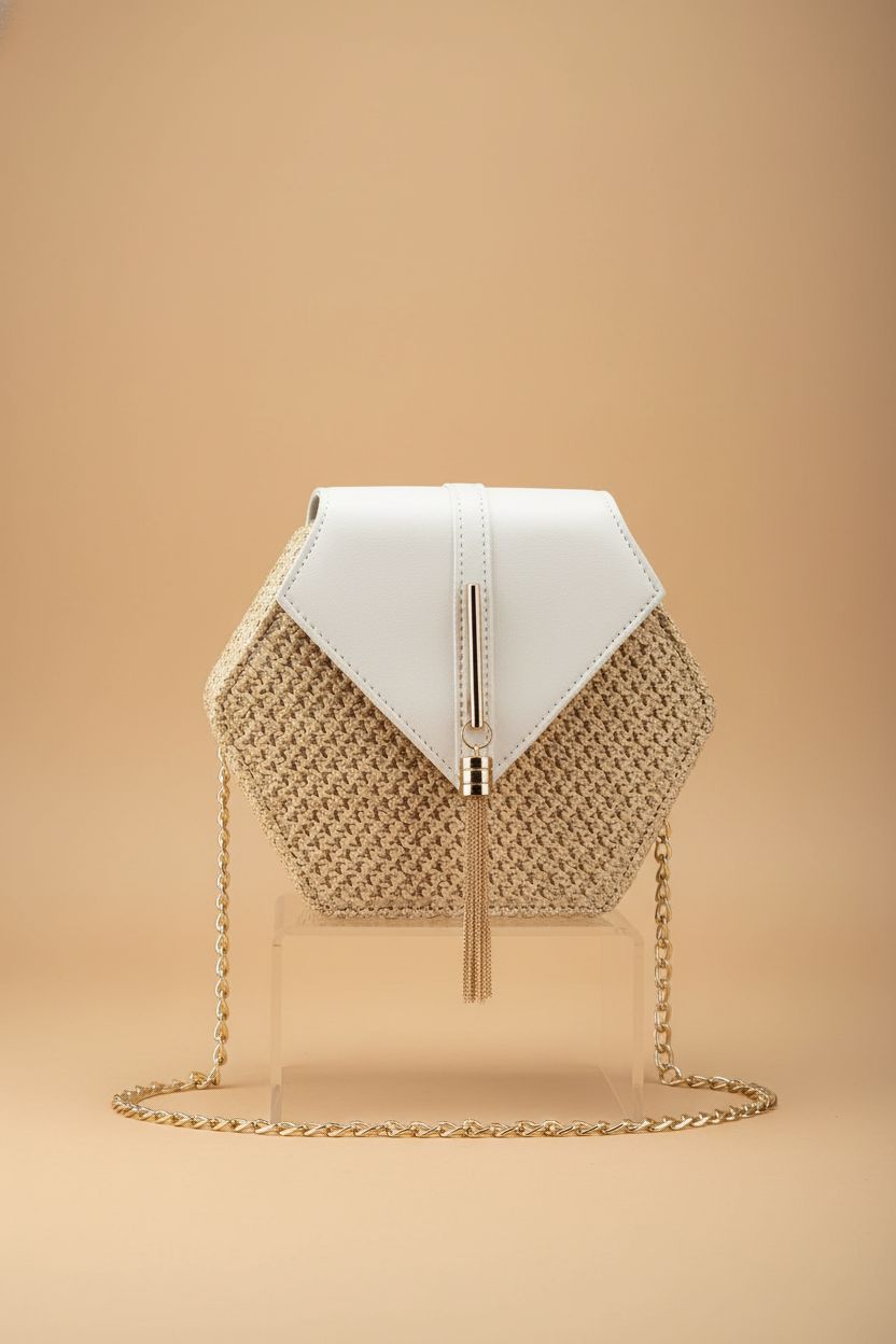 Bausweety women's crossbody bag showcasing detailed straw design and craftsmanship.