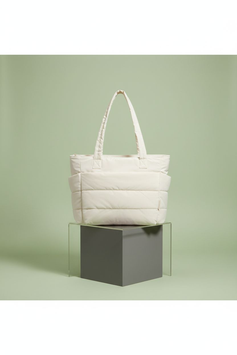 BAGSMART beige quilted tote bag showcasing taslan fabric and style