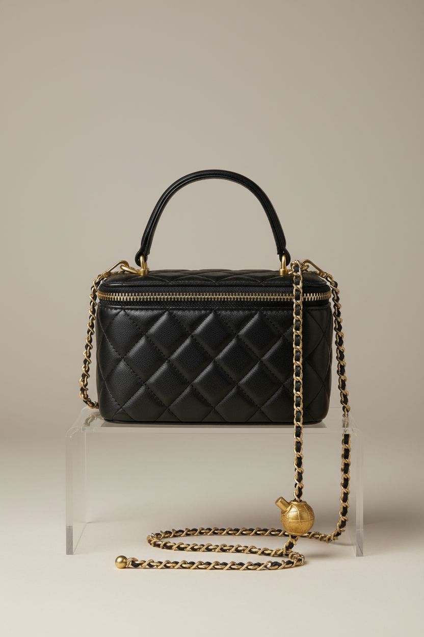 DORIS&JACKY designer black purse showcasing lambskin and antique gold chain