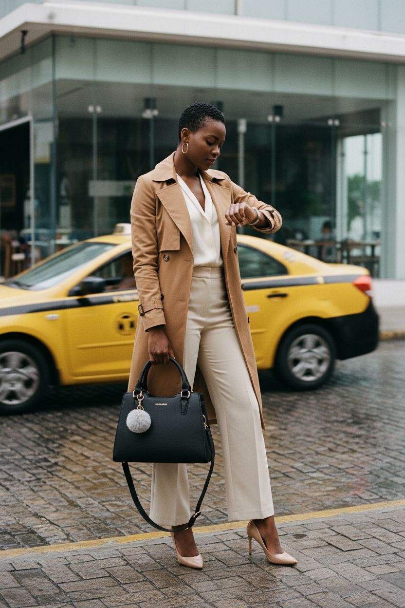 IGOLUMON vegan leather black satchel bag with gold hardware on cobblestone street