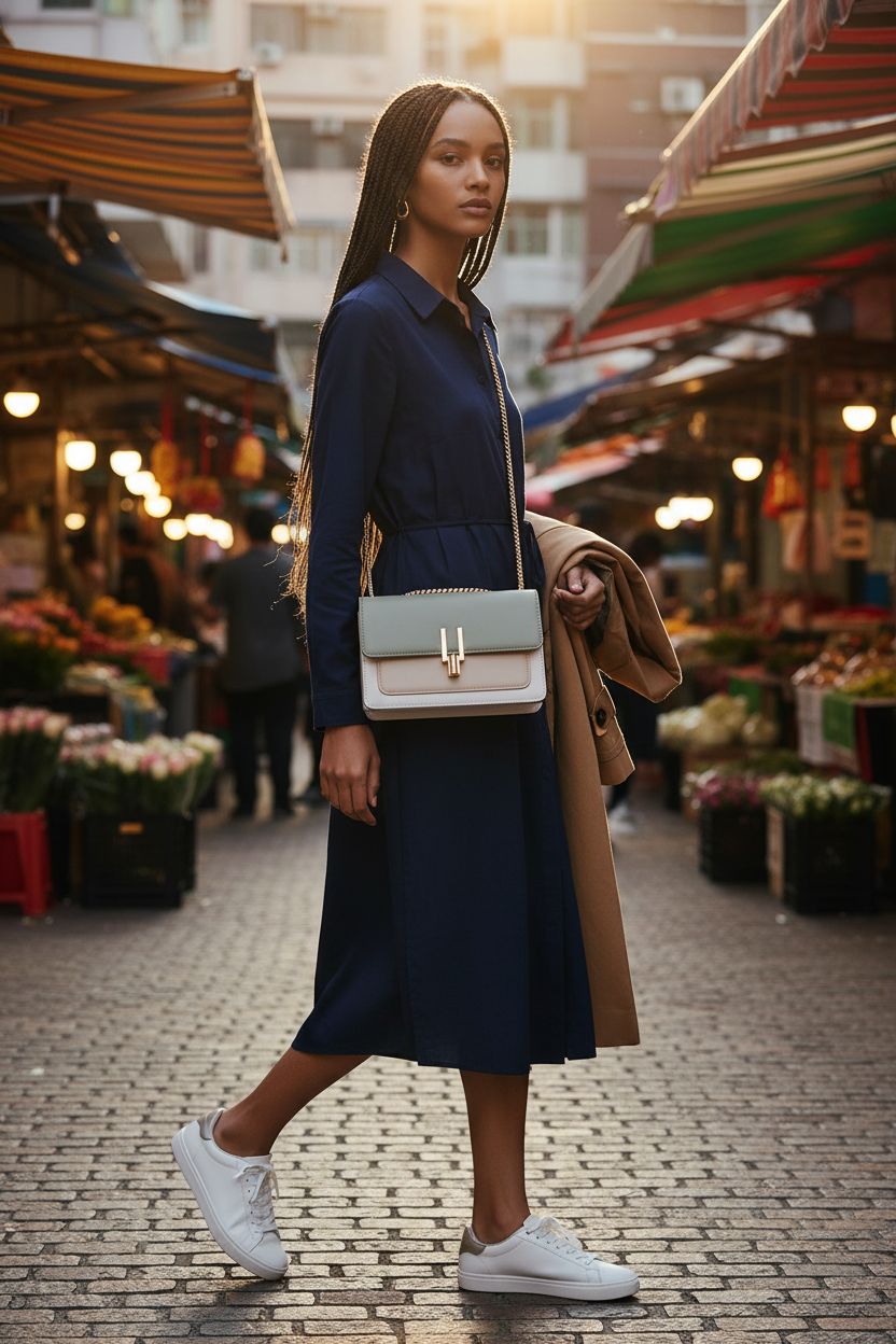 TOP BAND green and neutral color-block crossbody bag seen at a farmer's market
