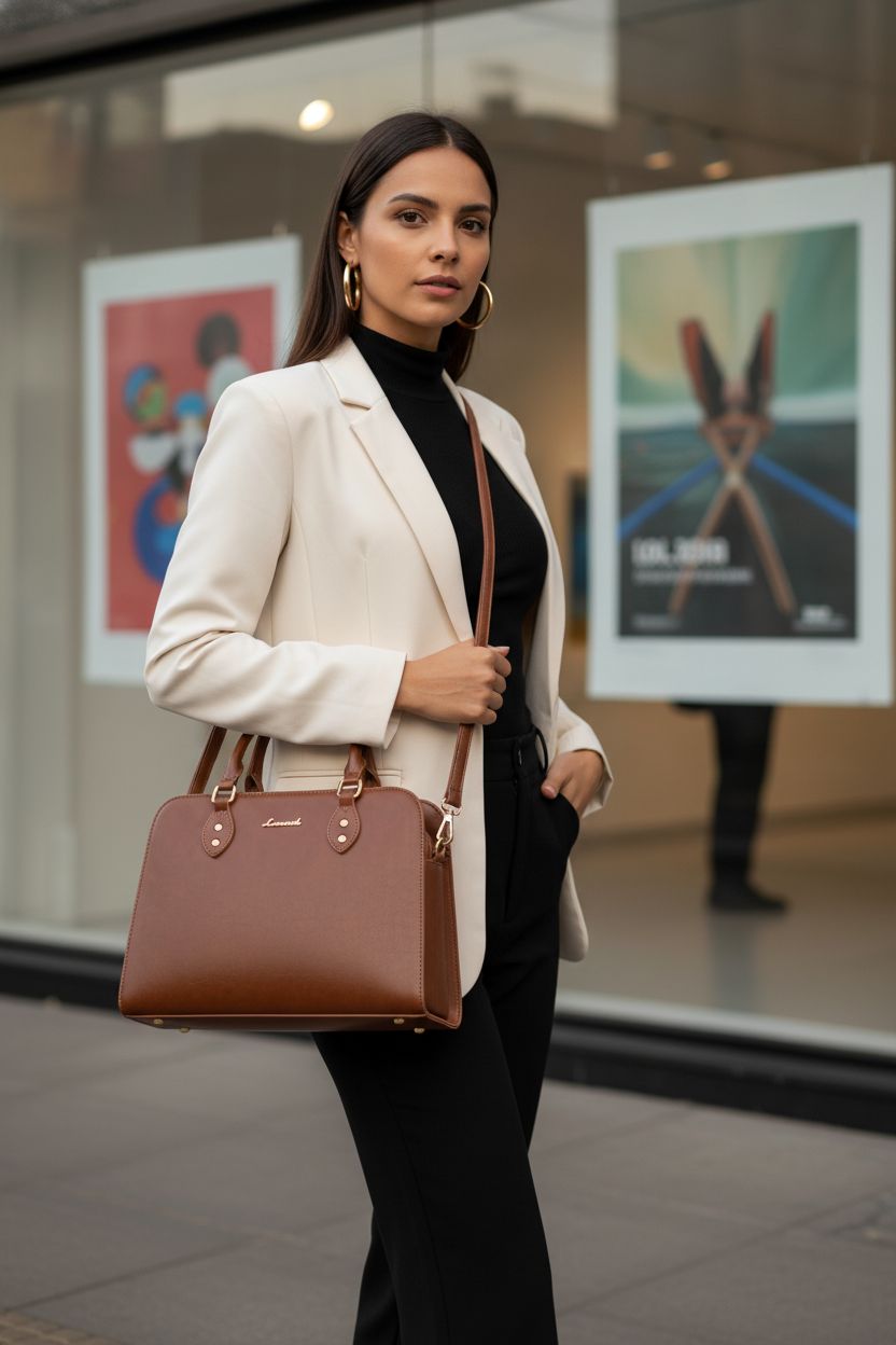 LOVEVOOK vintage top handle shoulder bag in warm brown, perfect for elegant outings.