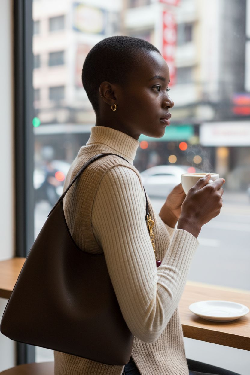 HICARRY faux leather hobo bag draped on a shoulder, showcasing rich texture and charm.