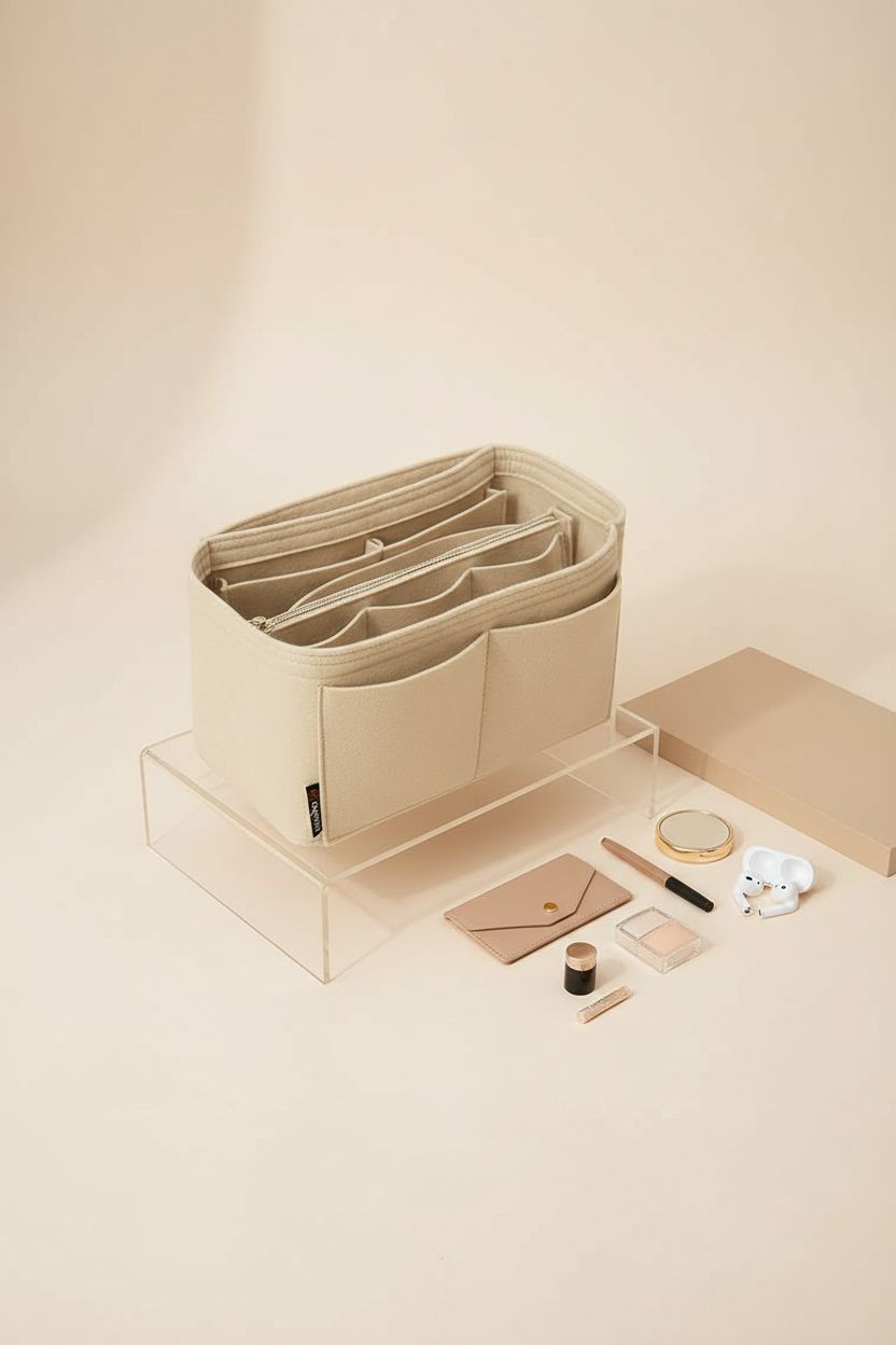 OMYSTYLE felt handbag organizer on a clean studio set showcasing materials