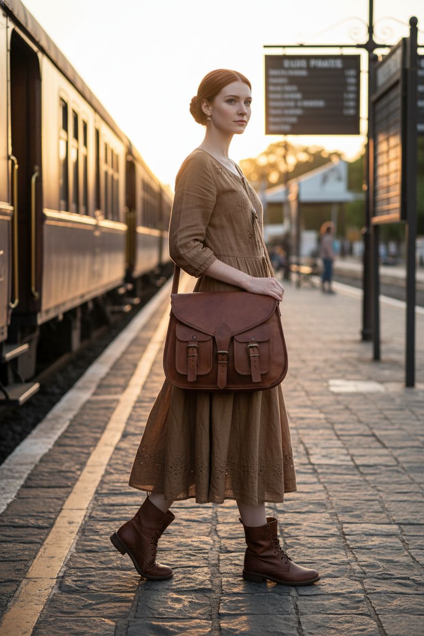 Caramel full-grain leather crossbody purse by Komal's Passion Leather at a travel platform