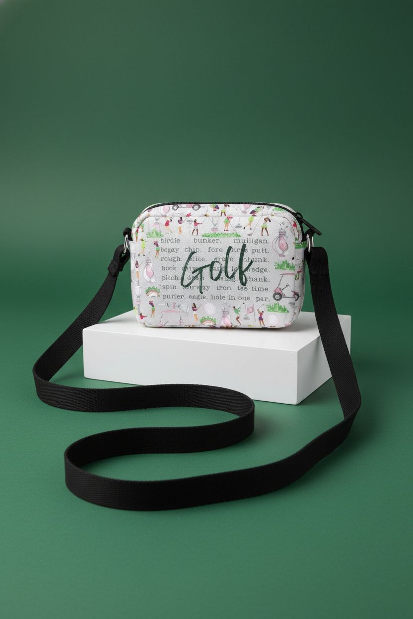 GJTIM crossbody golf purse displayed on a clean backdrop, highlighting its premium design.