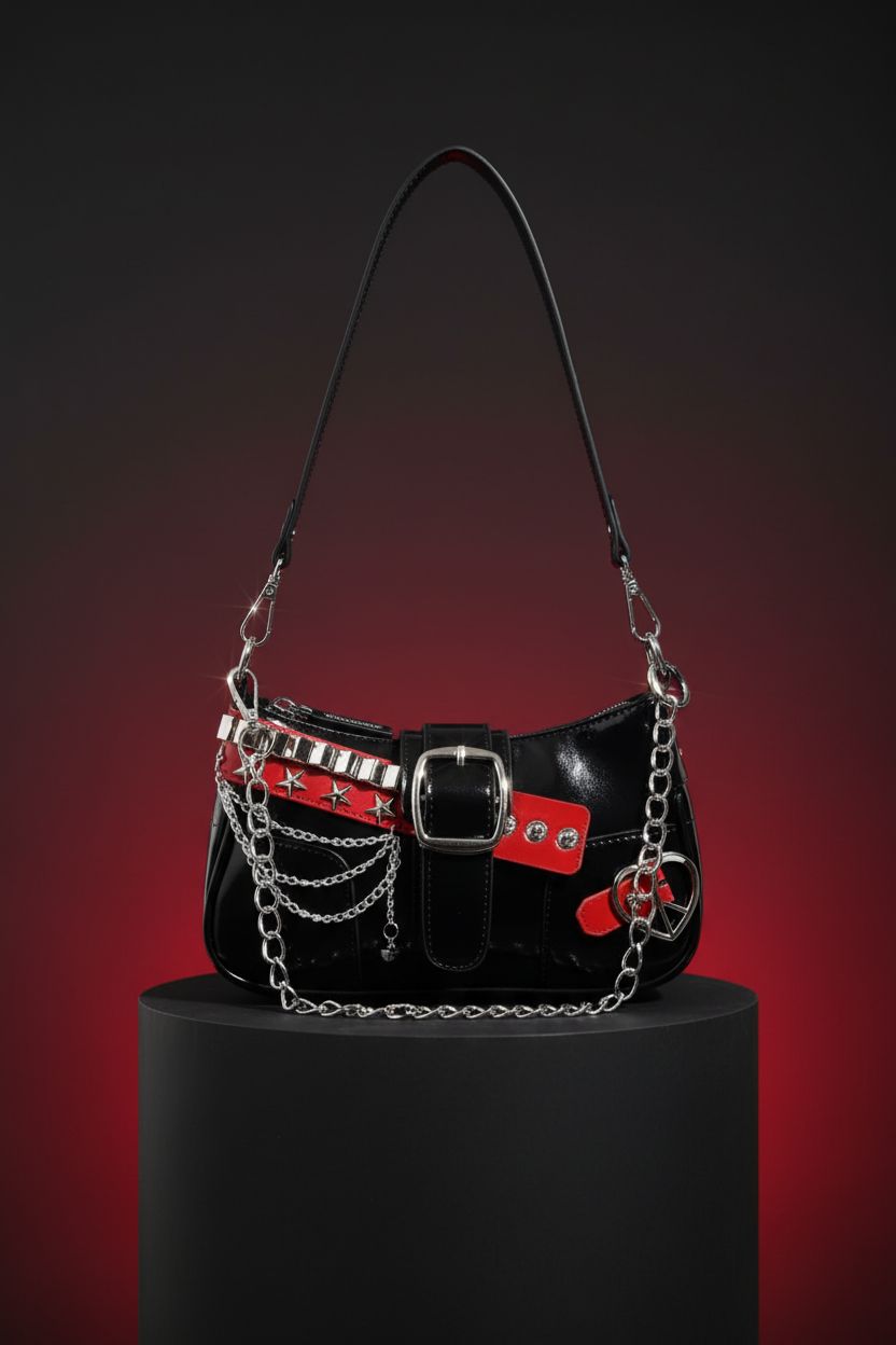 Product shot of Verdusa gothic purse showcasing glossy finish and details