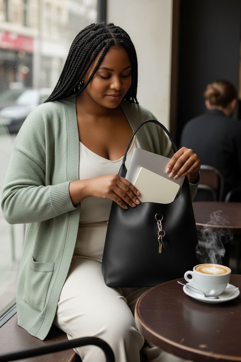 Black hobo bag by HOXIS showcasing soft vegan leather, perfect for daily use.