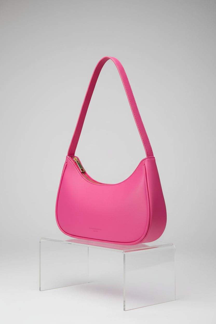 Product shot of Afashor hot pink hobo purse highlighting vegan leather and zipper closure features.