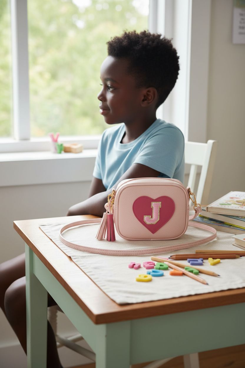 KKXIU pink purse on a pastel desk with personalized decor and soft light