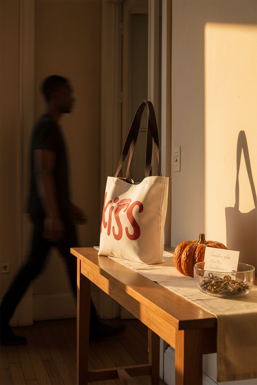 Cozy scene featuring the Kiss Marry Kill Girls Group tote bag in a stylish apartment.