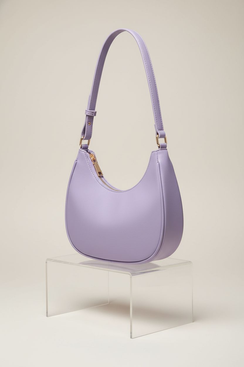 WSRYDJDL lavender crescent bag displayed on a gray backdrop, showcasing its stylish design and features.