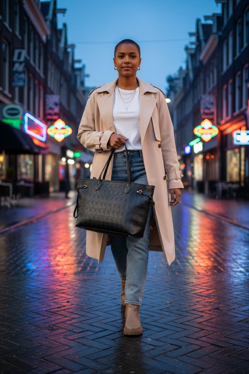 Women Devil Skull Purse by MICOM, black PU leather handbag with gold hardware in urban setting