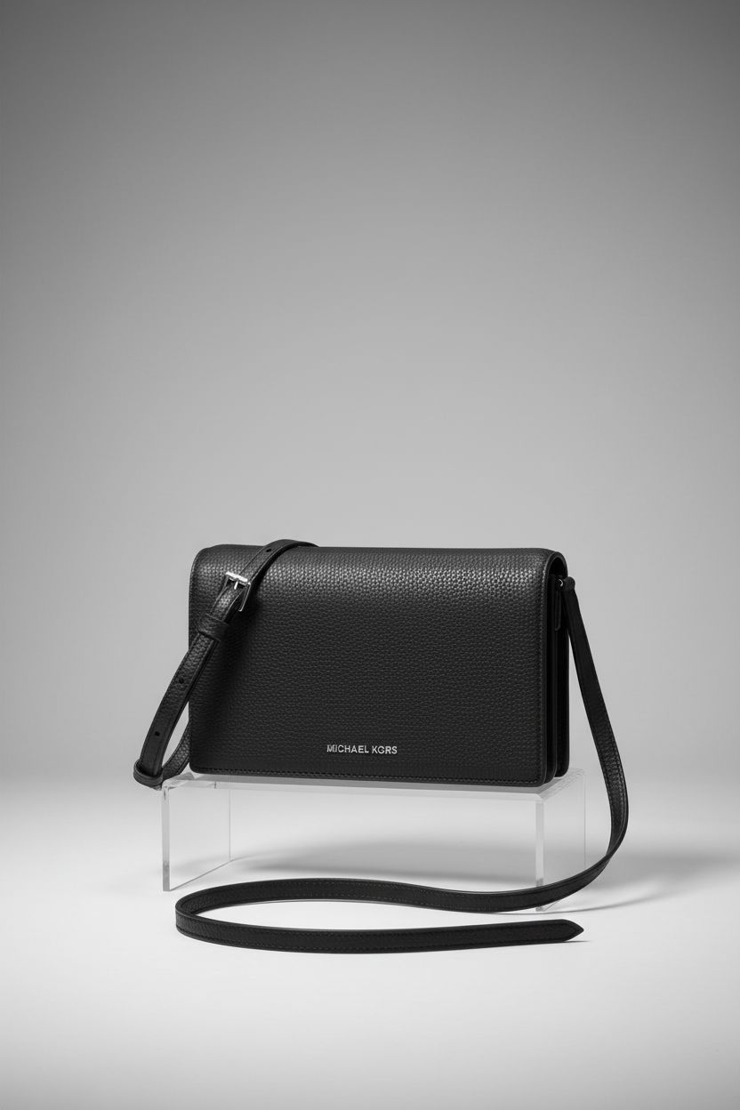 Michael Kors Women's Jet Set Medium Flap Crossbody Bag in a studio setting, highlighting its sleek design.