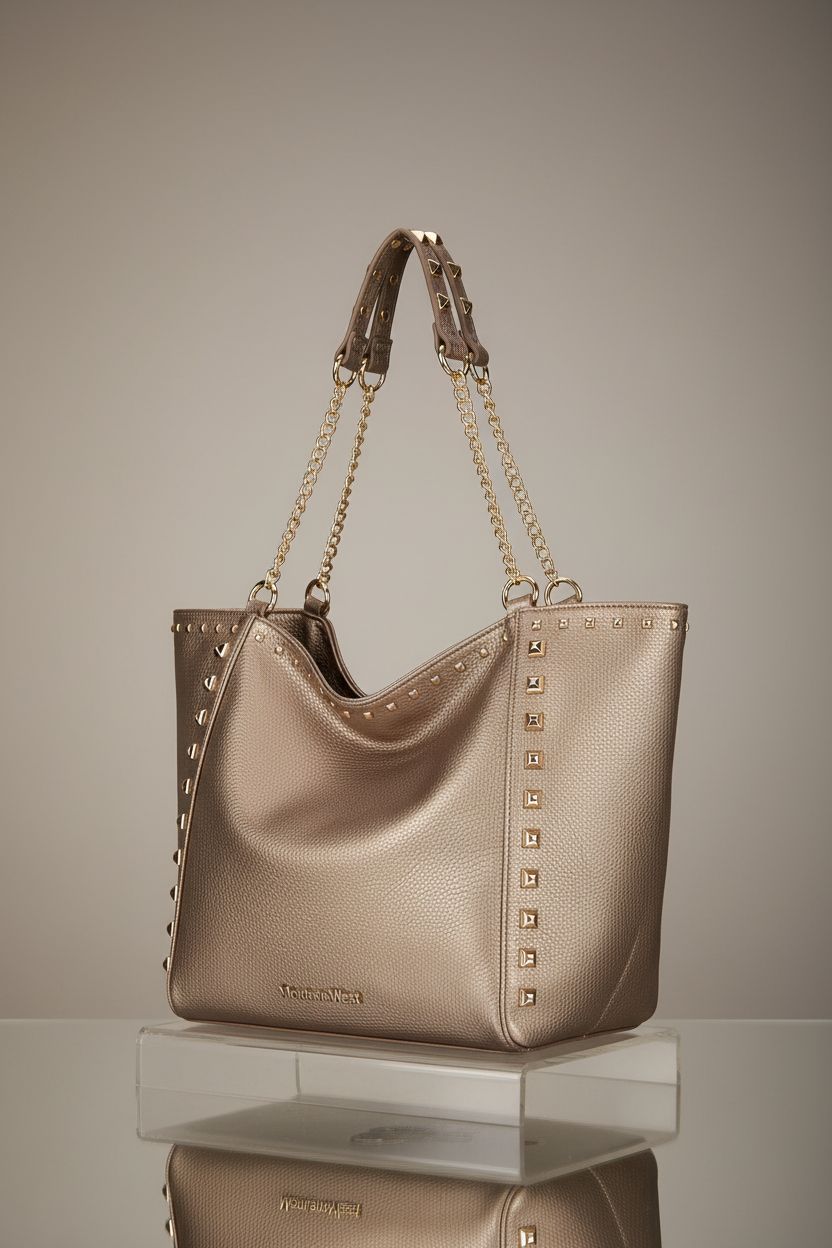 Montana West gold hobo tote bag with chain handle, showcasing luxurious pebbled vegan leather in studio.