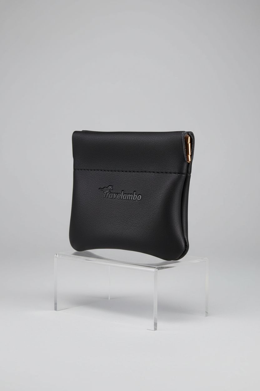 Travelambo black leather coin purse showcasing fine craftsmanship